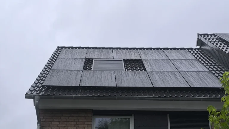 Solaranlage für ein Einfamilienhaus – Ansicht des Hauses mit PV-Anlage von der Straße aus