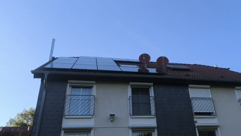 Aufnahme des Dachs der neuen Anlage beim Kunden mit Photovoltaik + Ersatzstrom